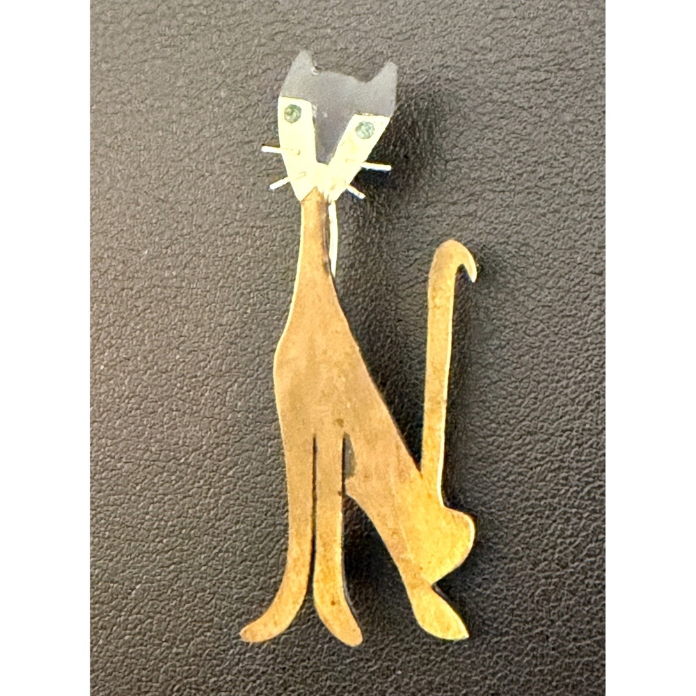 Vintage Cat Brooch Mexico MCM Metales Mixed Metal